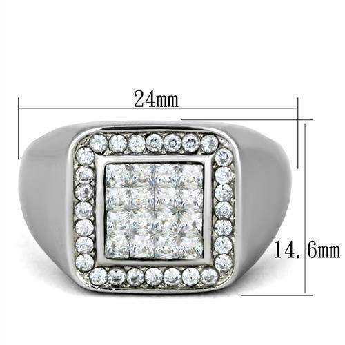 Cubic zirconia mens ring featuring a square design with sparkling stones and a polished finish