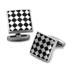 Cufflinks for mens in black and silver checkerboard pattern for formal occasions