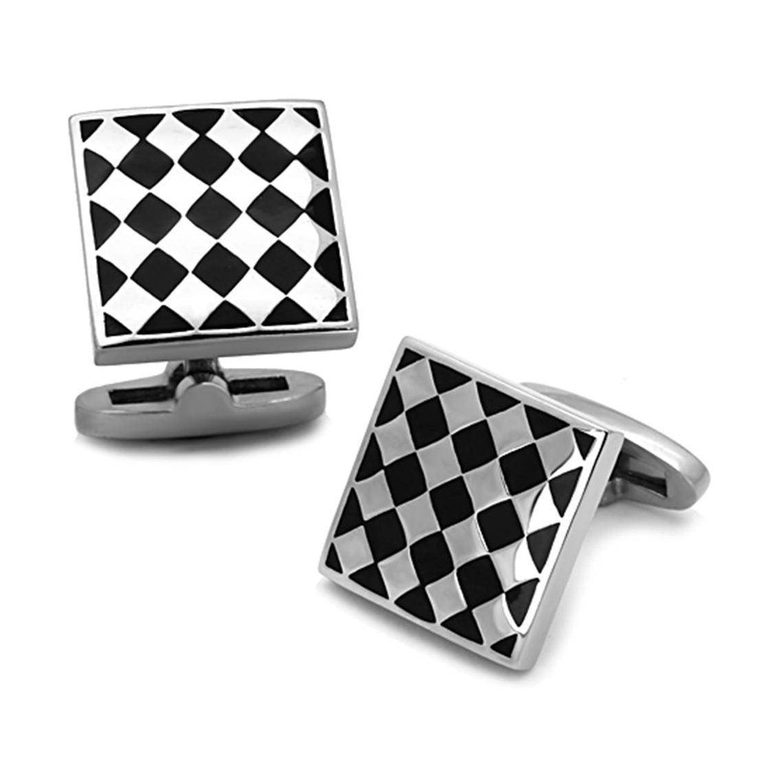 Cufflinks for mens in black and silver checkerboard pattern for formal occasions