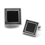 Elegant silver cufflinks for mens with black square design, perfect for formal occasions