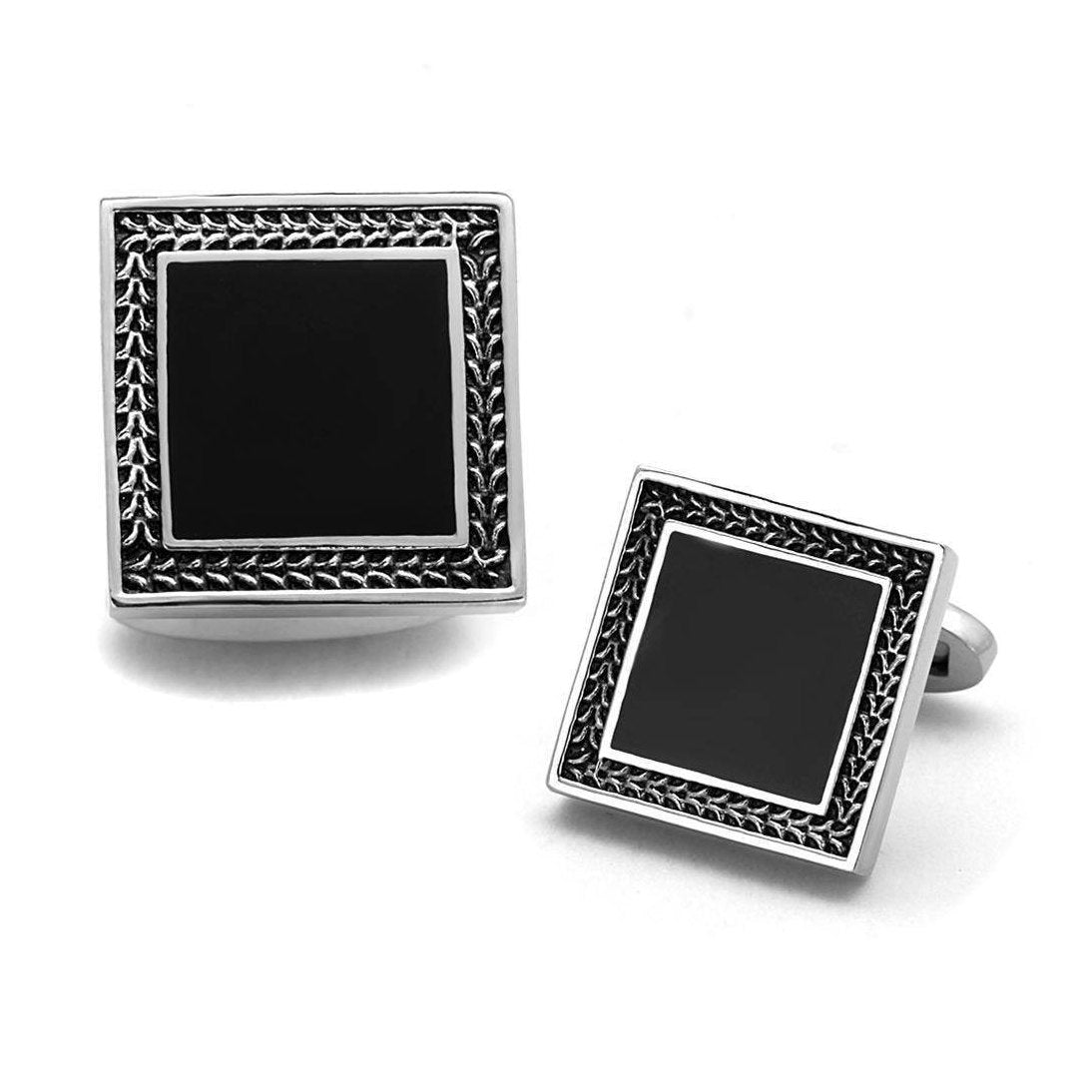 Elegant silver cufflinks for mens with black square design, perfect for formal occasions