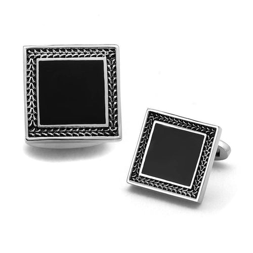 Elegant silver cufflinks for mens with black square design, perfect for formal occasions