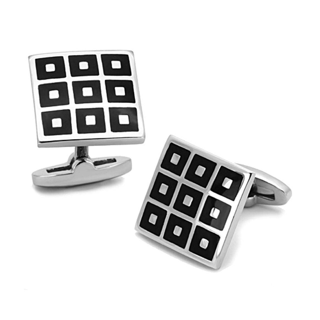 Silver square cufflinks for mens with black accents, formal wear accessory