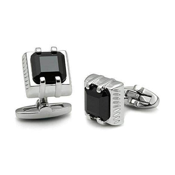 Silver square cufflinks for mens with black gemstone, formal wear