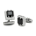 Silver square cufflinks for mens with black gemstone, formal wear