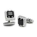 Silver square cufflinks for mens with black gemstone, formal wear