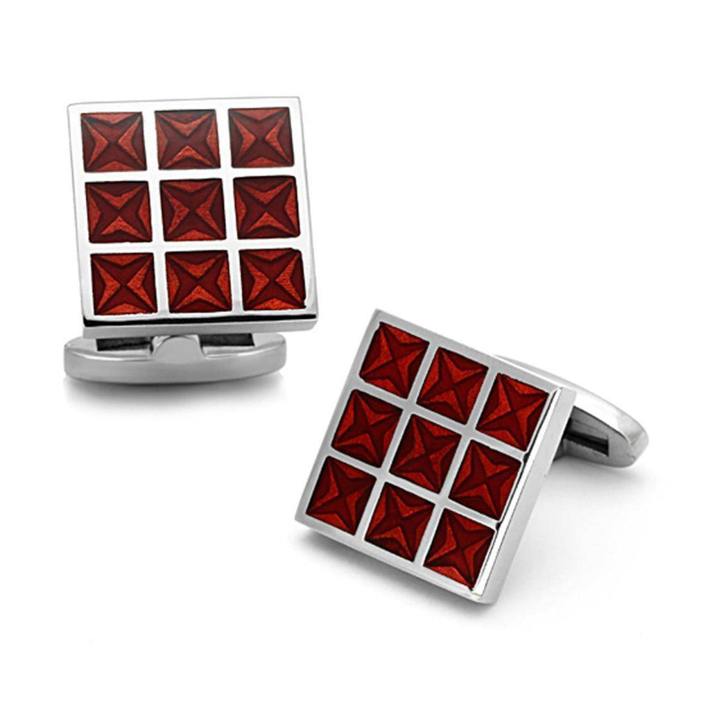 Red square cufflinks for mens, polished silver for formal events