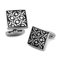Men's silver cufflinks for mens with geometric black pattern