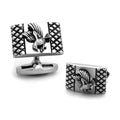 Silver cufflinks for mens with intricate bird design, perfect for formal wear