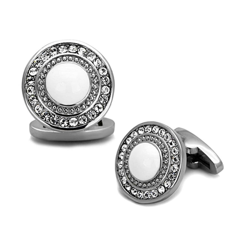 Silver cufflinks for mens with white stone and crystal detailing