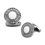 Silver cufflinks for mens with white stone and crystal detailing