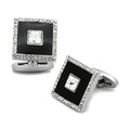 Men's silver cufflinks for mens with black enamel and crystal accents