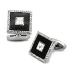 Men's silver cufflinks for mens with black enamel and crystal accents