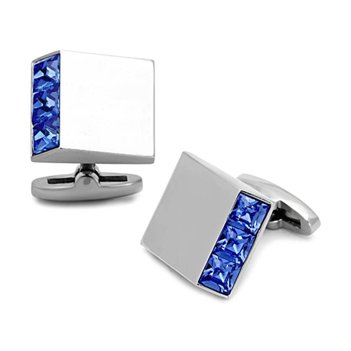 Men's silver cufflinks with blue accents, perfect for formal occasions