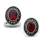 Men's silver United States Army cufflinks for mens with red gemstone