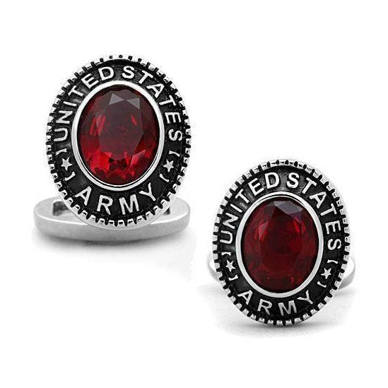 Men's silver United States Army cufflinks for mens with red gemstone
