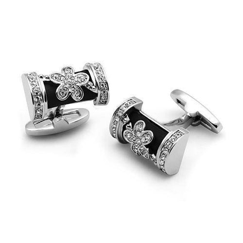 Men's cufflinks, silver and black with floral design, perfect for formal events
