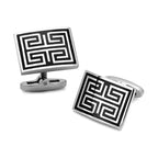 Silver cufflinks men's with intricate black geometric design for formal occasions