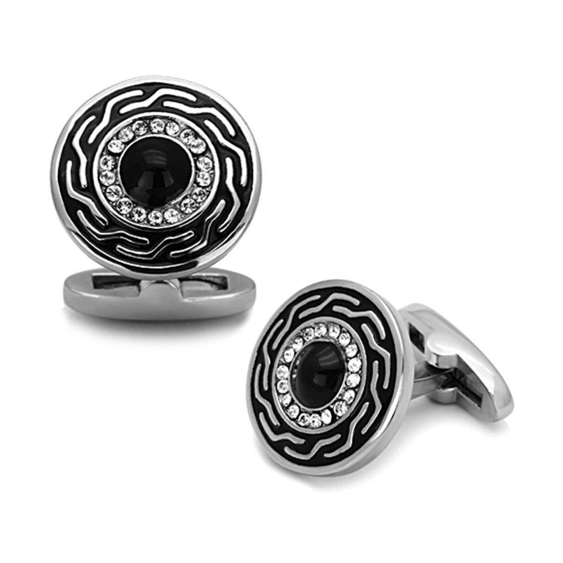 VacationGrabs cufflinks men's in silver with black and crystal accents