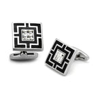 Black and silver cufflinks men's, stylish square design for formal wear