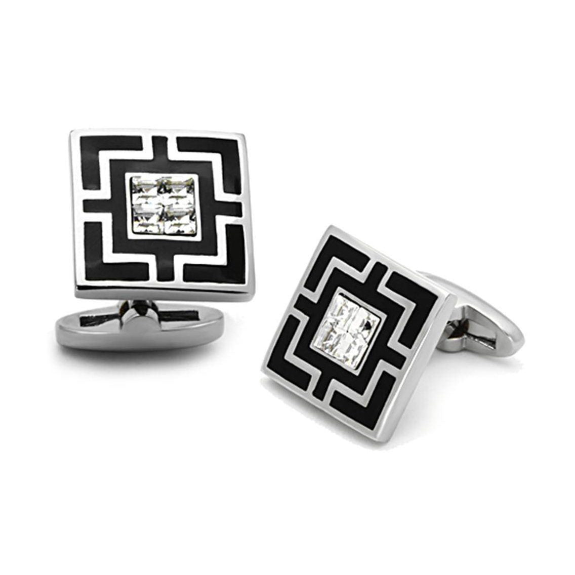 Black and silver cufflinks men's, stylish square design for formal wear