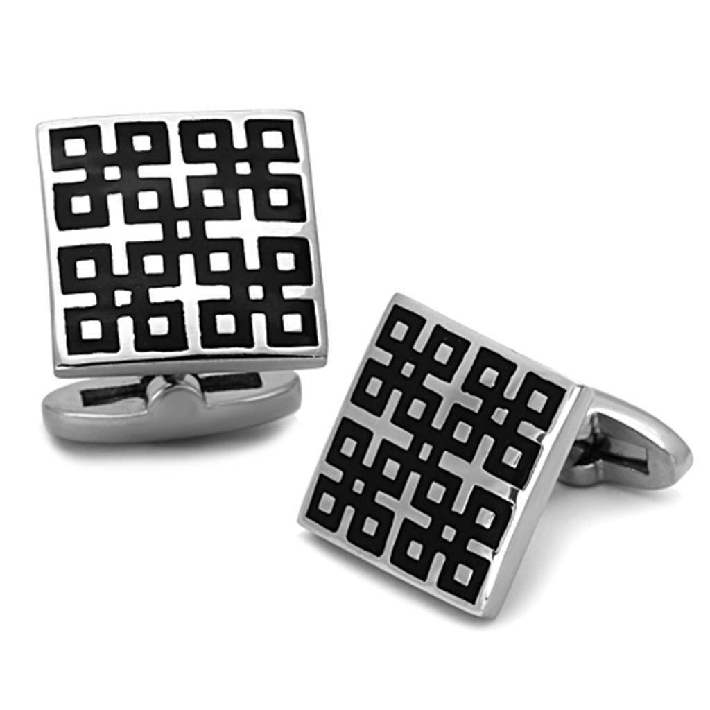 Silver cufflinks men's with black geometric design for formal wear