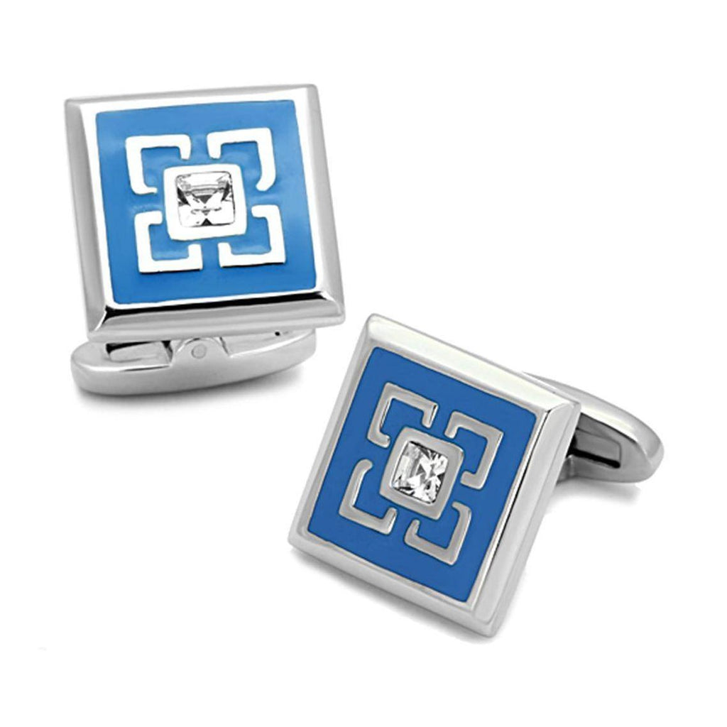 Cufflinks men's in blue enamel with silver accents for formal events