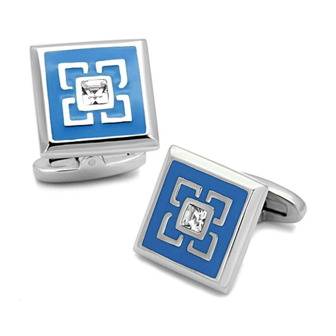 Cufflinks men's in blue enamel with silver accents for formal events