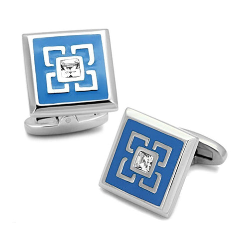Cufflinks men's in blue enamel with silver accents for formal events