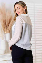 Trendsi women's curved hem casual blouse in light gray and beige with a stylish back design
