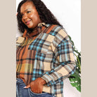 Trendsi women's curved hem plaid shacket in autumn colors, perfect for casual layering and comfort