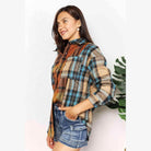 Trendsi Women's Curved Hem Plaid Shacket in Brown and Blue Tones for Casual Wear
