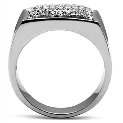 Stylish curved rectangle crystal ring for men with a sleek polished finish