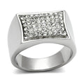 Men's curved rectangle crystal ring with a sleek silver finish, featuring sparkling crystals in a chic design