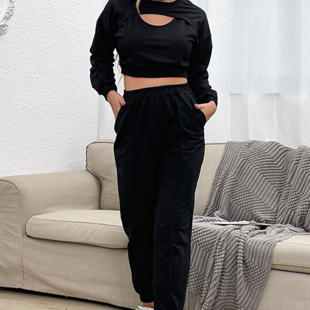 Women's Activewear Cut Out Crop Top And Joggers Set