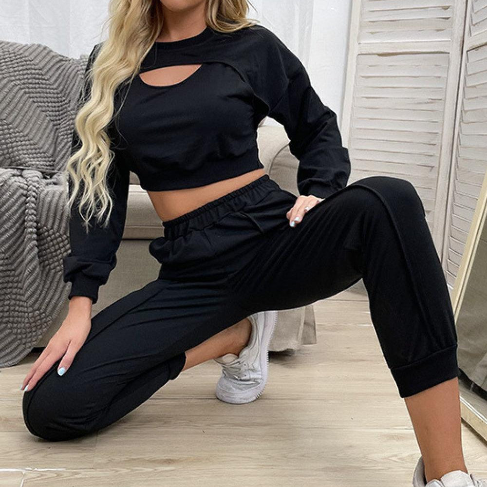 Women's Activewear Cut Out Crop Top And Joggers Set