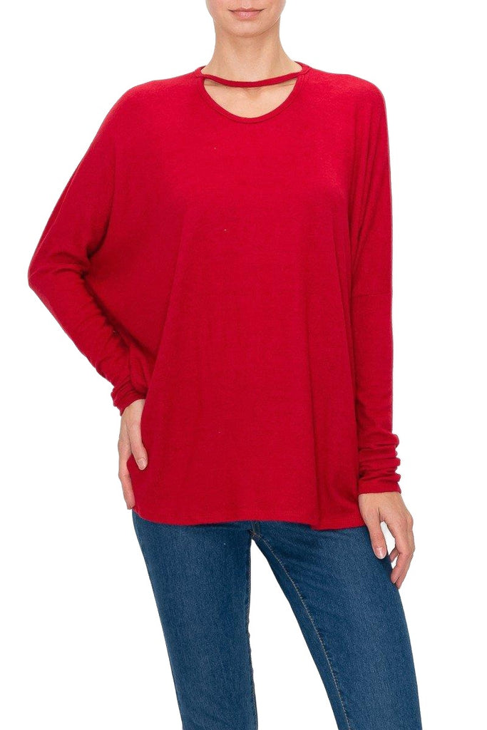 Women's Sweaters Cutout Front Long Sleeve Top - Red