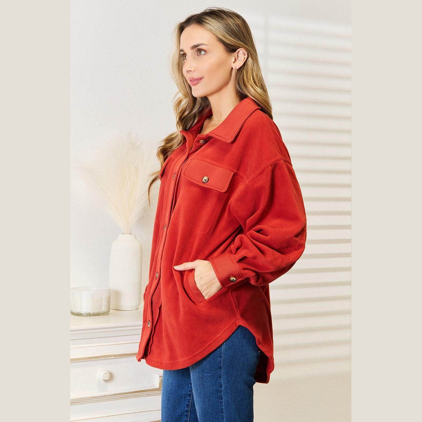 Heimish Cozy Girl Full Size Button Down Shacket - VacationGrabs