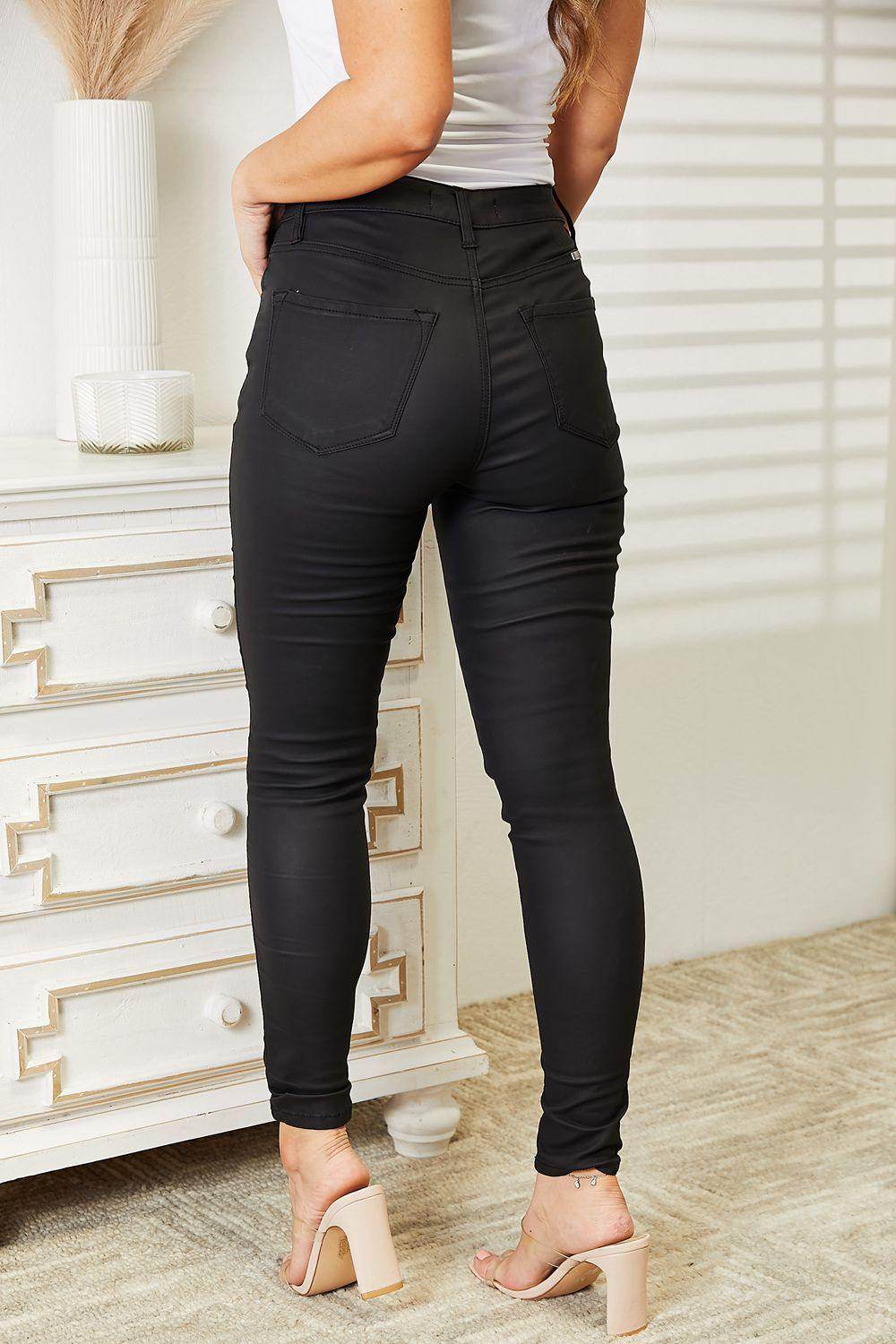 Kancan Full Size High Rise Black Coated Ankle Skinny Jeans - VacationGrabs
