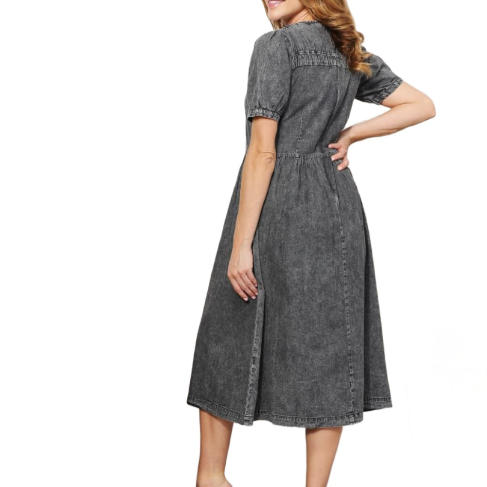 Women's Dresses And The Why Full Size Washed Chambray Midi Dress