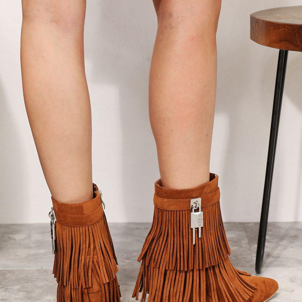 Women's Shoes - Boots Tassel Wedge Heel Ankle Boots