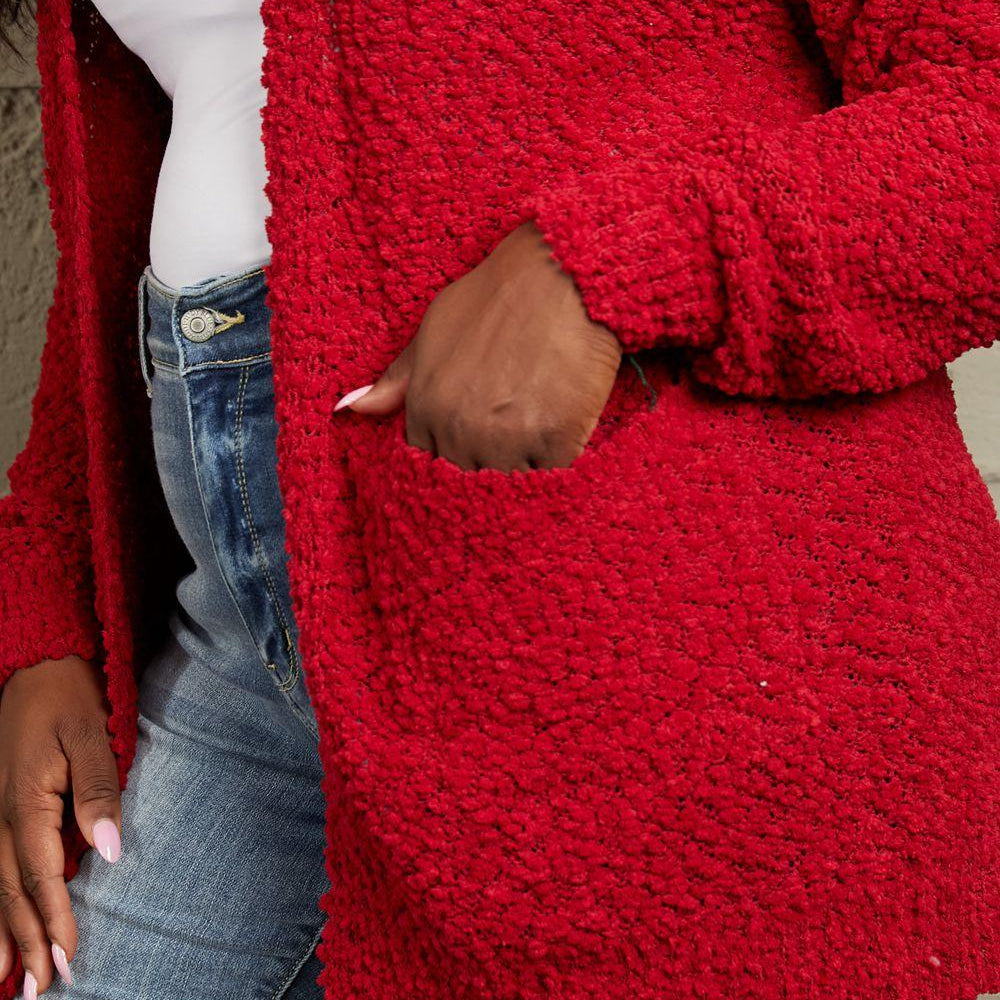 Women's Sweaters - Cardigans Zenana Falling For You Full Size Open Front Popcorn Cardigan