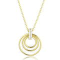 Dainty gold circle pendant necklace with intertwined circles and sparkling details for a stylish look