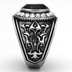 Men's dark blue synthetic glass ring with intricate designs and sparkling embellishments