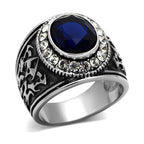 Stylish men's ring featuring a dark blue synthetic glass ring surrounded by clear gems