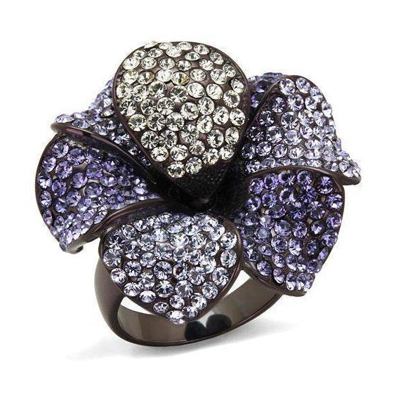 Elegant dark brown flower cocktail ring adorned with sparkling rhinestones for stylish women