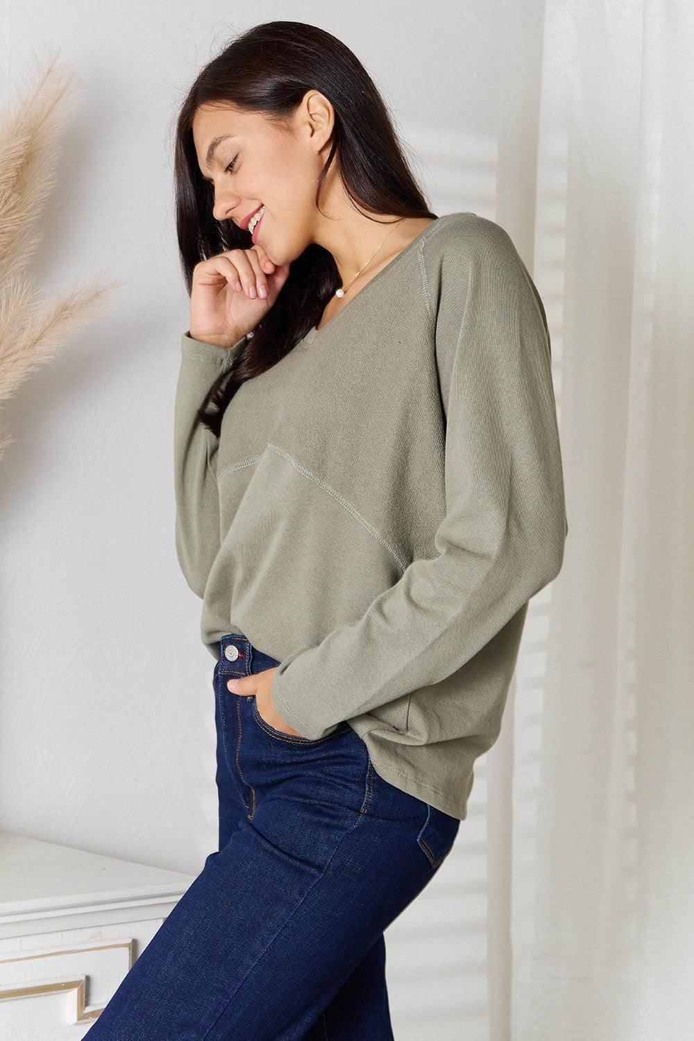 Culture Code Full Size V-Neck Long Sleeve T-Shirt - VacationGrabs