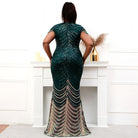 Women's Special Occasion Wear Deep V Neck Green Black Sequin Evening Dress