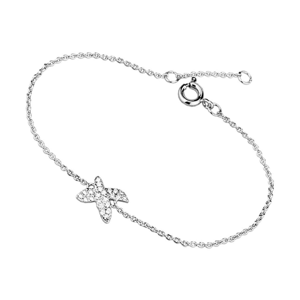 Delicate silver tone bracelets featuring a sparkling butterfly charm on a fine chain
