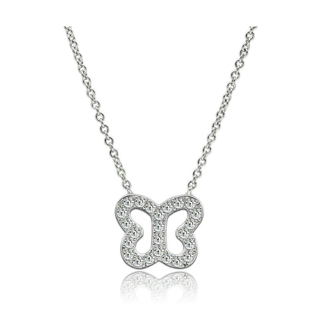 Delicate vacation jewelry for women featuring a silver butterfly pendant necklace with sparkling accents